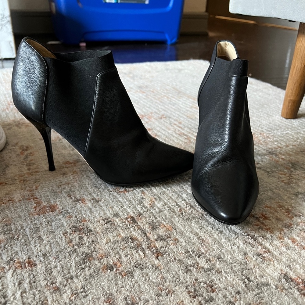 Like-New Jimmy Choo Decant Leather Stretch Side Chelsea Ankle Booties, Size 9